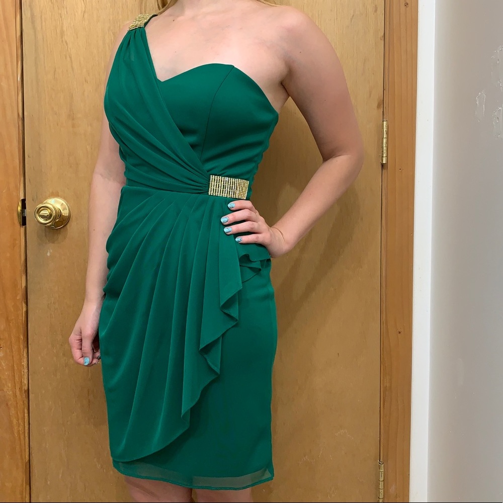 One Shoulder Green Wrap Dress